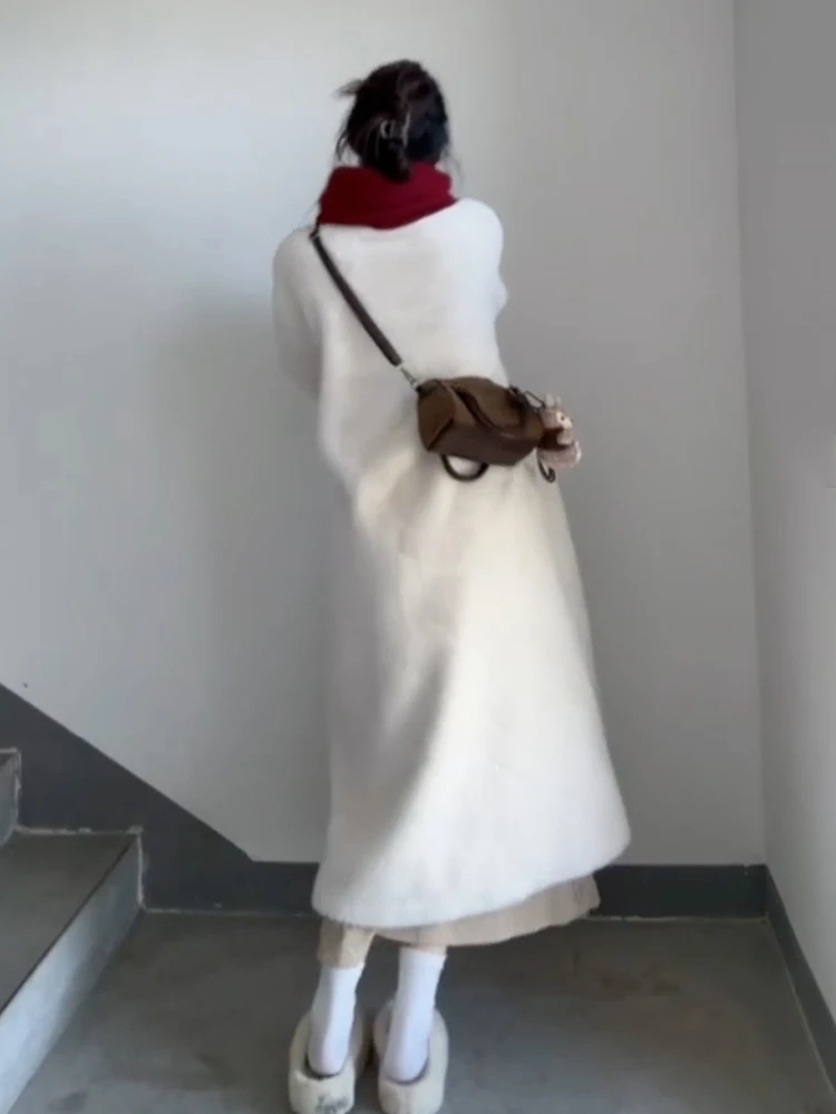 Корейская серия высококачественное белое пальто средней длины из