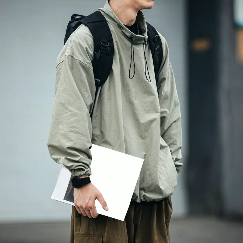

Popular Cargo Coat Half Turtleneck Dressing Male Japan Style Washed Jacket