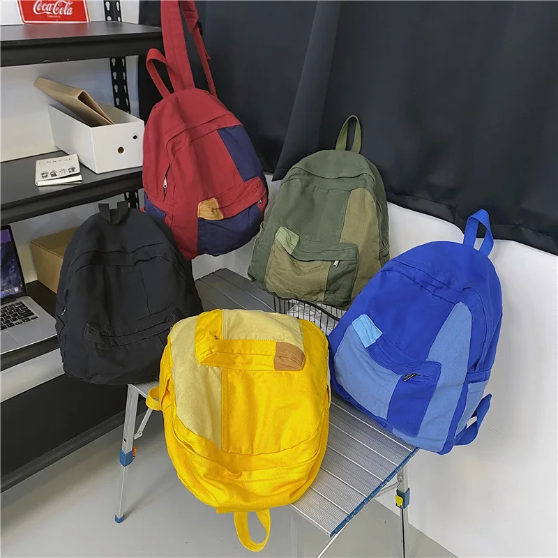 

Удобный потертый холщовый рюкзак контрастных цветов Yuansu, простой школьный портфель для учеников Старшей школы, женский рюкзак