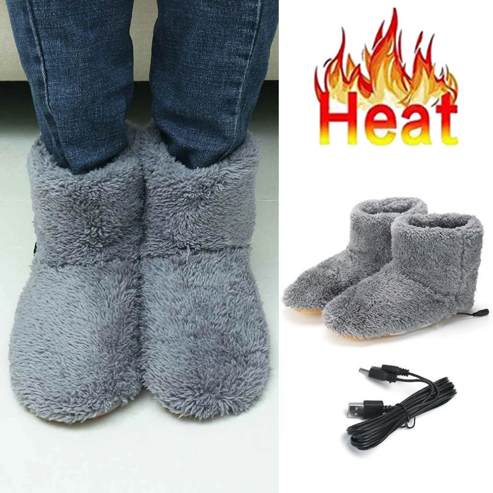 USB Electric Heated Shoes Plush Foot Warmer Shoes Washable Couple Foot Warmer Heating Shoes Electric Heater Winter Snow Boots