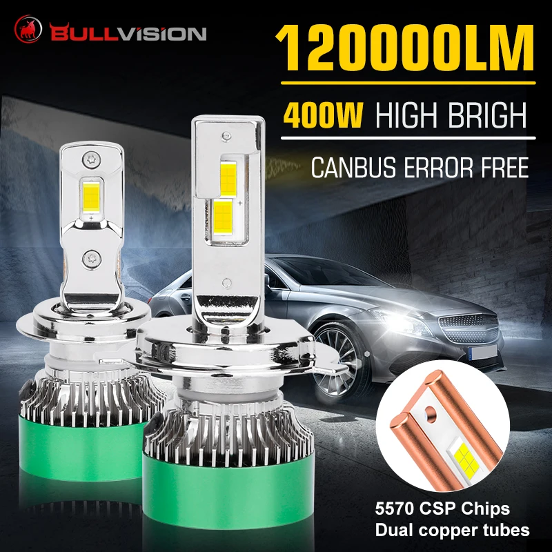 Bullvision H1 светодиодный Canbus 120000LM 400W светодиодный H7 H4 H11 5570 CSP H8 H9 9005 HB3 9006 HB4 9012 HIR2 H16JP Автомобильные фары, противотуманные мини-фары