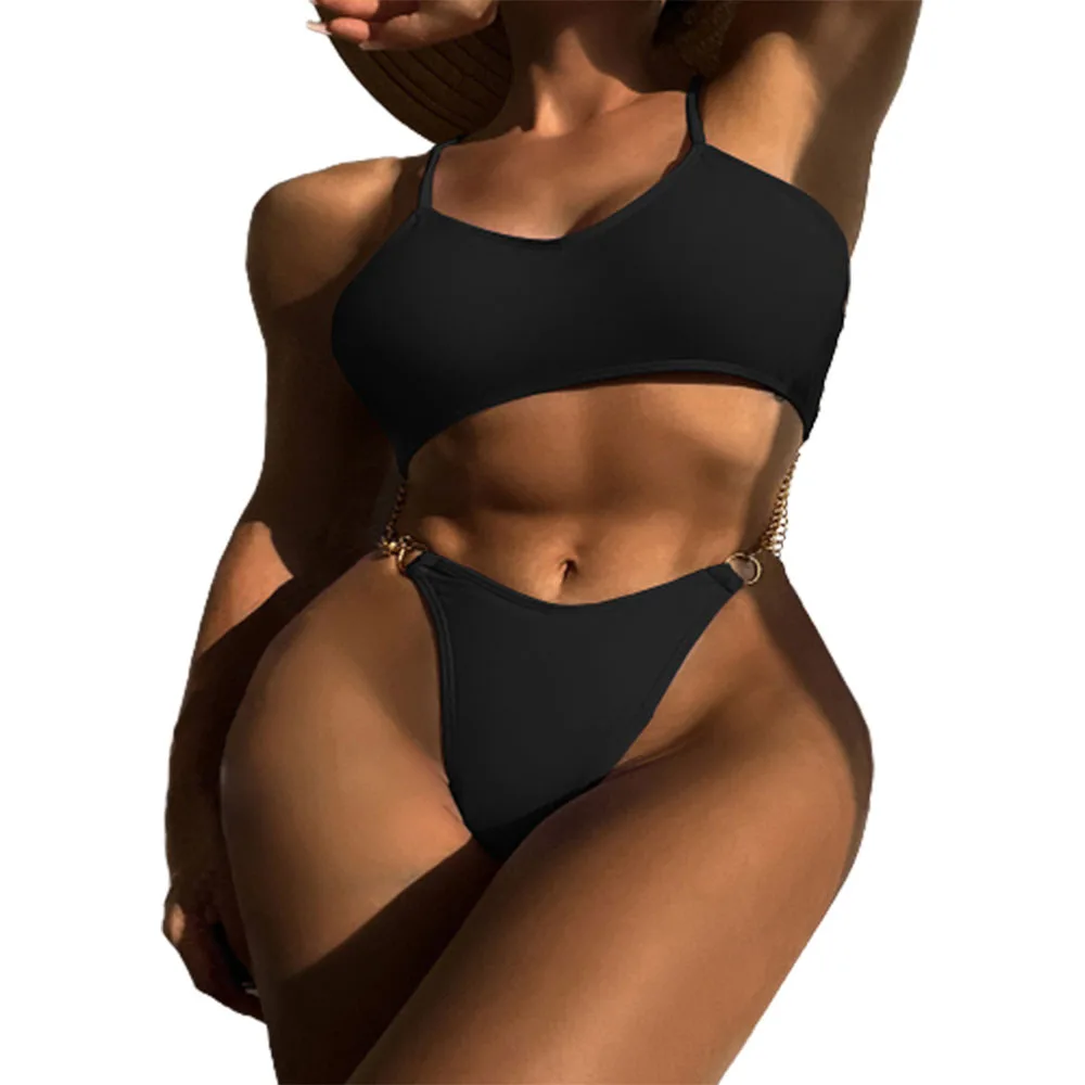 

Женский слитный купальник с лямкой на шее FS, черный слитный купальник-Бикини на завязках с открытой спиной и перекрестными лямками, 2023