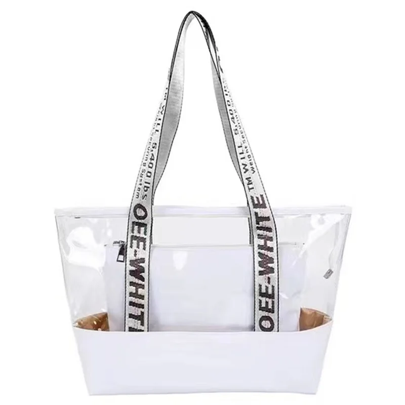 Women Canvas Shoulder Bag Off Ladies Casual Handbag Tote Bag Reusable Large Capacity Cotton Shopping Beach Black And White Bag