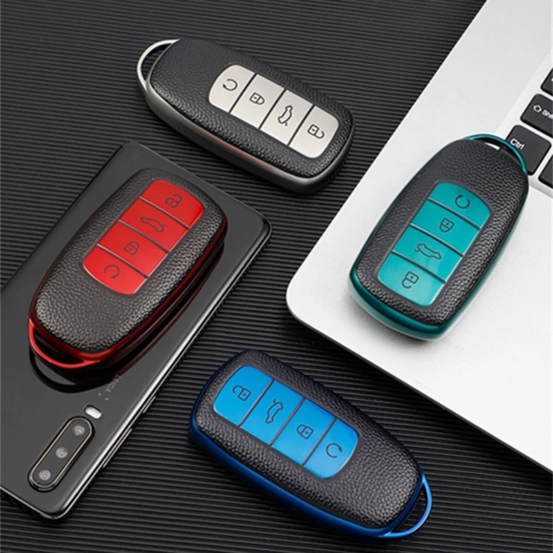 

TPU Leather TPU Car Smart 4Button Key Case Cover For Chery Tiggo 8 Pro Tiggo 8plus New 5 plus 7pro Shell Bag Keychain Protector