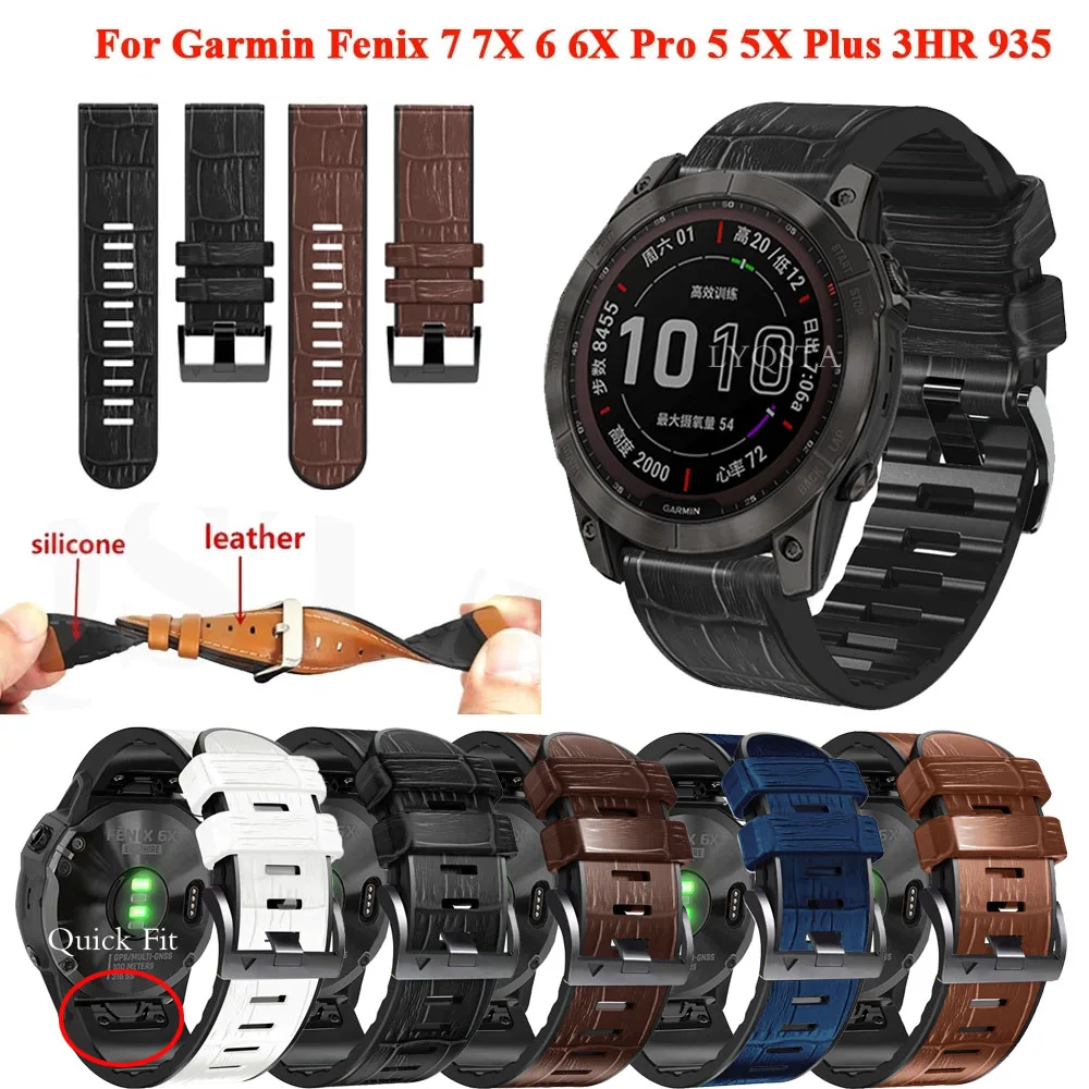 

Силиконовый кожаный ремешок для наручных часов, браслет для Garmin Fenix 6X 6 Pro 7X 7 Easyfit Fenix 5 5X Plus, умные часы, 22 26 мм