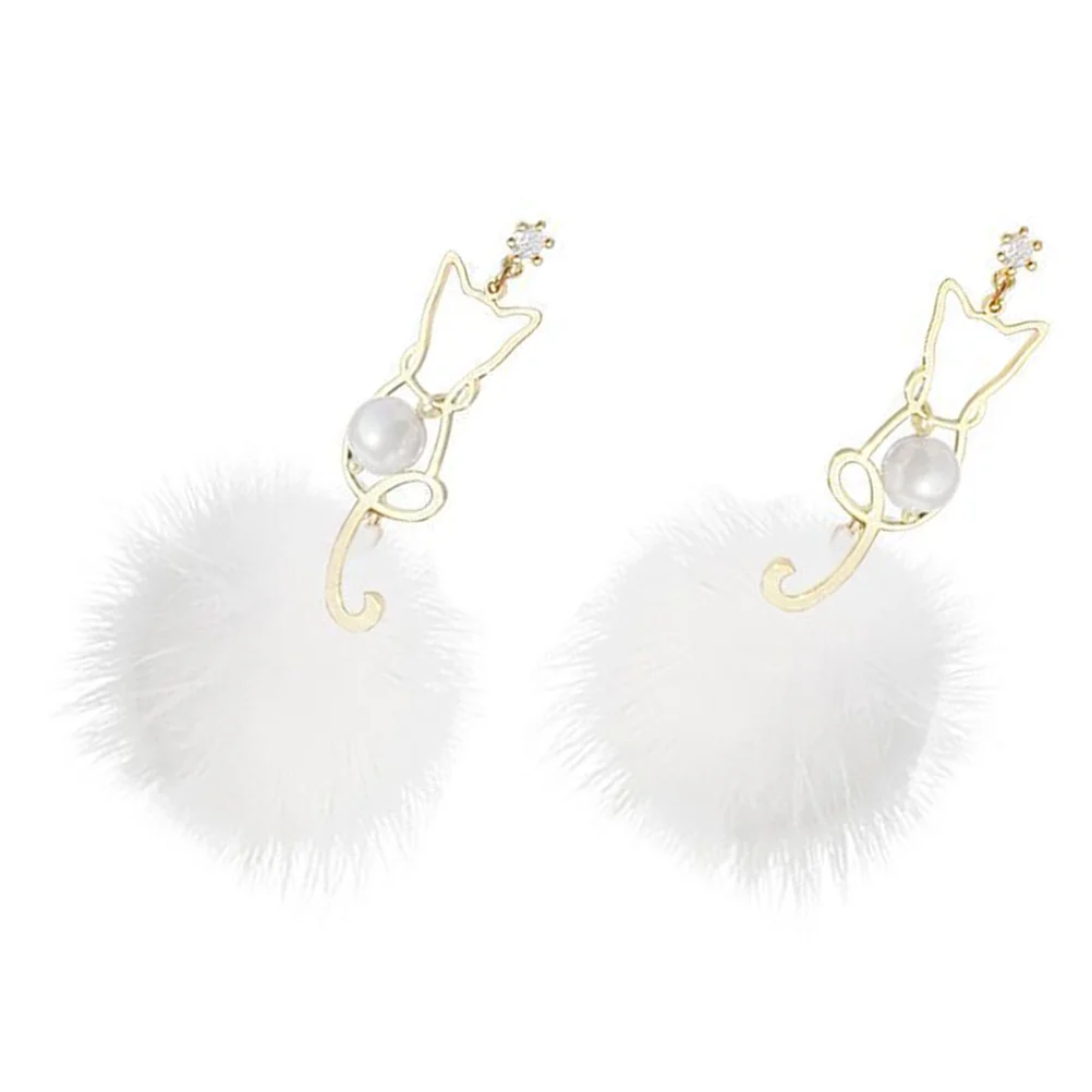 

Earrings Womenpom Jewelry Stud Earring Pearl Pendant Dangle Catstatement Girls Trendy Fur Accessories Silver Metal Winter Faux