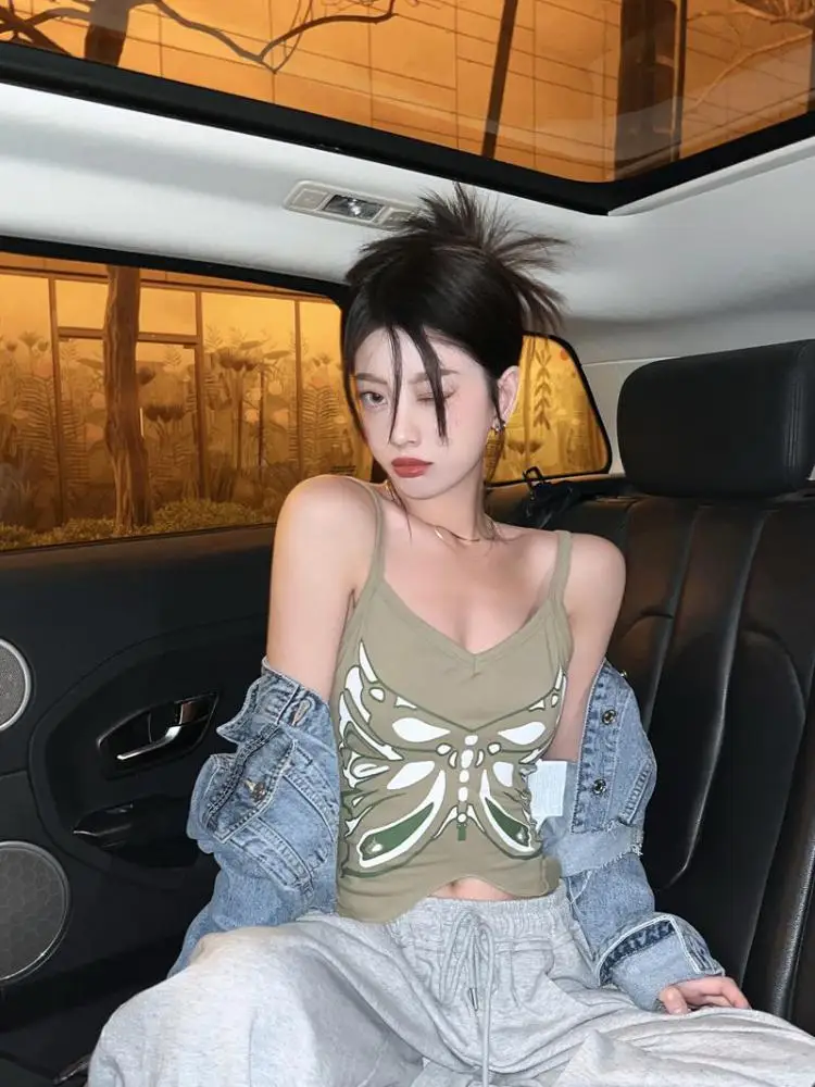 Летняя майка Tonngirls Y2k необычная облегающая пикантная укороченная женская уличная