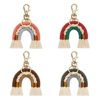 4 pieces macrame rainbow keychain handwoven keyring boho rainbow key pendant for car key handbag backpacks purse