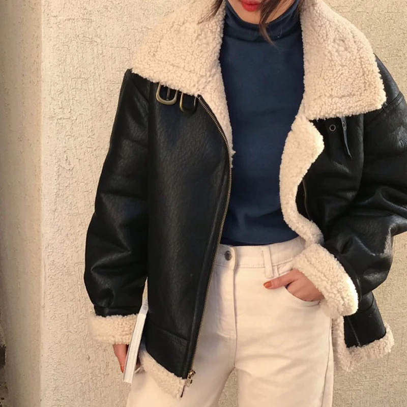 Winter Faux Fur Coat Fall Winter Jacket for Women Loose Warm Lambswool Thicken Zipper Turndown Collar Female Coat Outwear