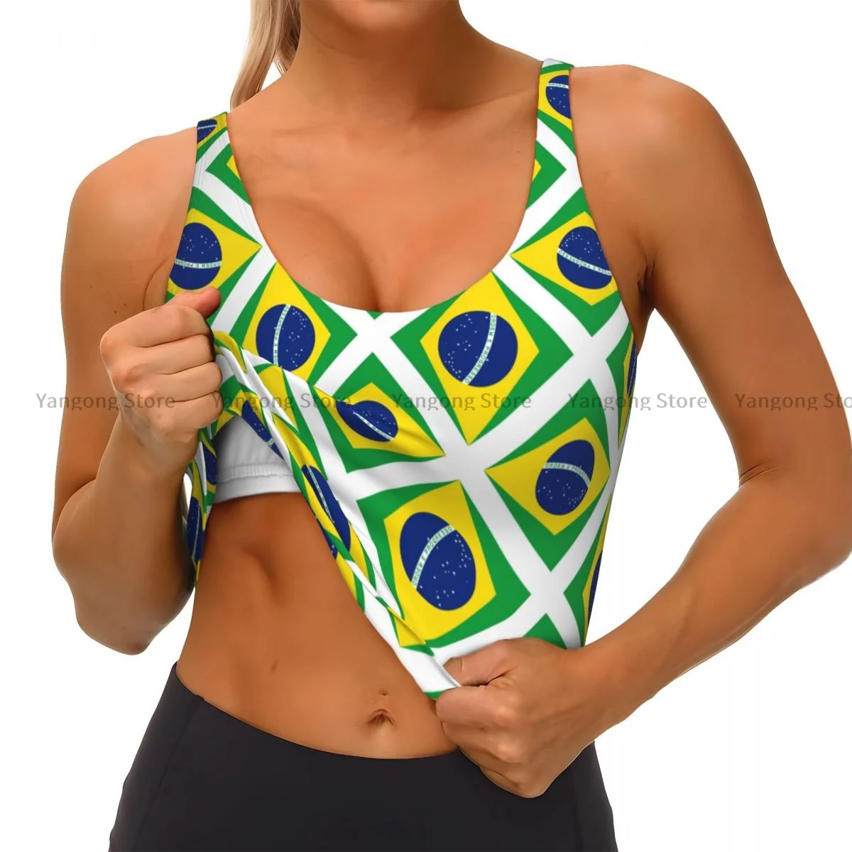 Жилет для йоги женские спортивные кроп-топы спортзала бразильский флаг уличная