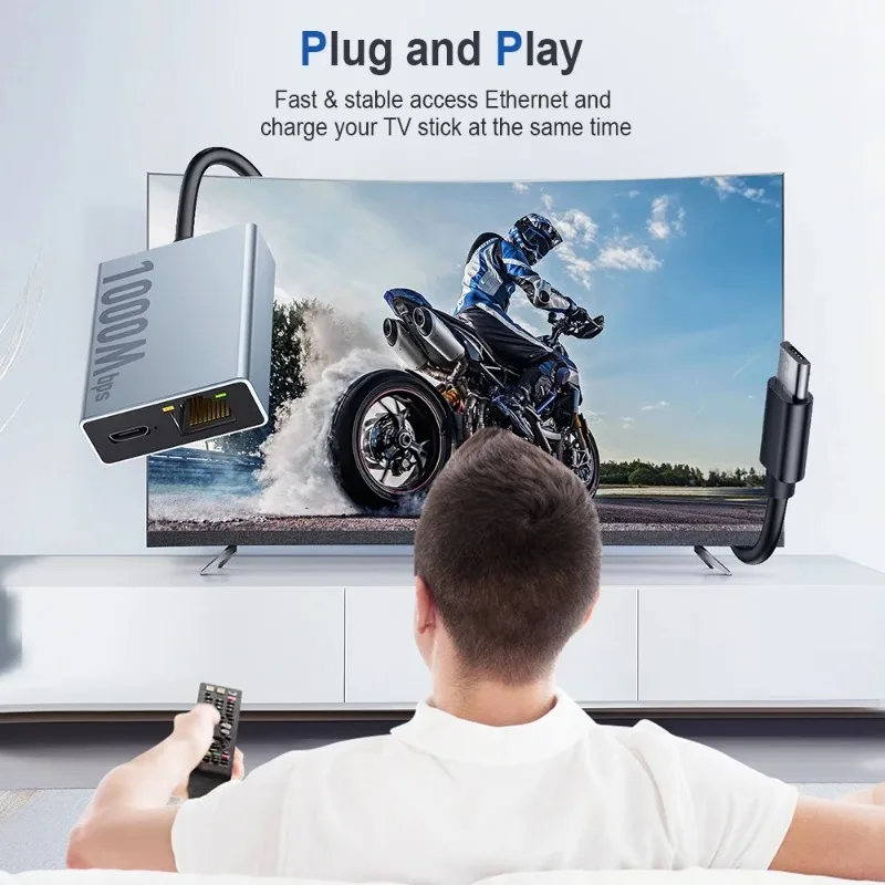 Фото Сетевой адаптер USB C - RJ45 Gigabit Ethernet для 4K Fire Stick, Chromecast Google Home Mini и других устройств для потокового вещания ТВ №3