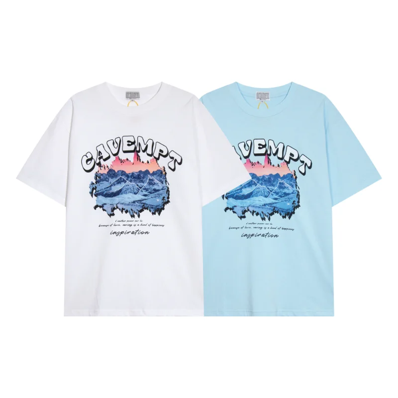 

CAVEMPT C.E Cav empt CE 23SS Slogan Letter Snow Mountain Range Printed Men's and Women's Short Sleeve T-Shirt