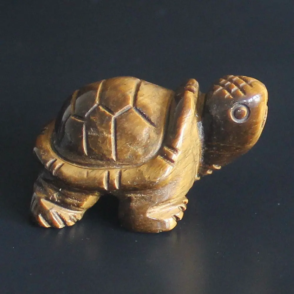 

Hand carved gemstone crystal golden tiger eye turtle figurine animal carving home decor 1.5''