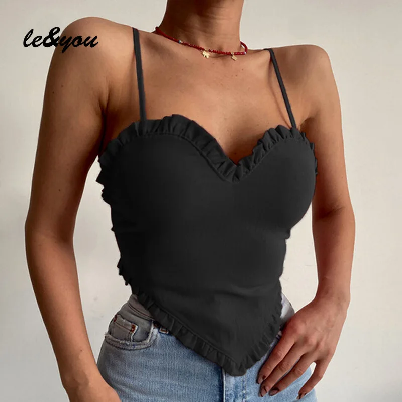 

Sexy 2022Summer Women Ruffles Tank Top Fashion Ladies Sleeveless Strapless Ruched Slim Crop Top Camisole Female Clothing Tanks