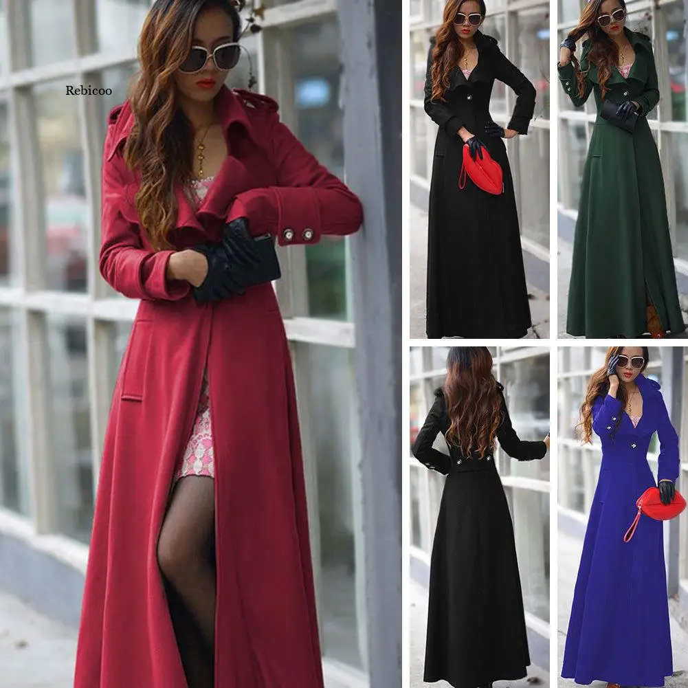 

Autumn Winter New One-Button Women's Imitation Woolen Cashmere Coat Female Over-Length Long Sleeve Coat Fashion Trench Coat