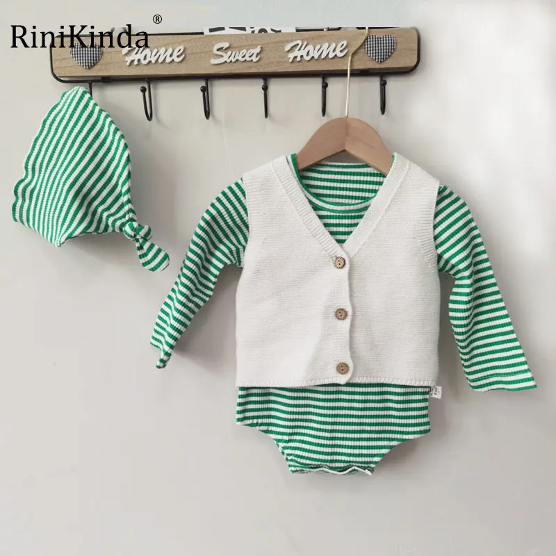 

RiniKinda Spring Summer Newborn Baby Baby Jumpsuit Striped Baby Boys Girls Hat Long Sleeve Romper Baby Romper One-picec Jumpsuit