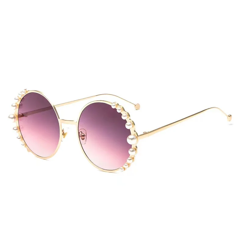 

Luxury Brand Pearl Round Sunglasses Women Ladies Designer Beach Resort Sunshade Metal Frame Lunette De Soleil Femme