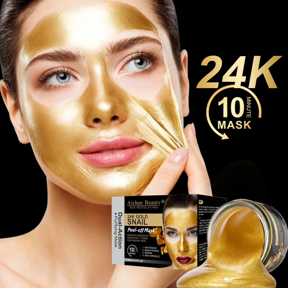 

24K Gold Snail Face Peel Off Mask Remove Blackheads Acne Scars Whitening Brighten Deep Nourishing Repair Anti Wrinkles Skin Care