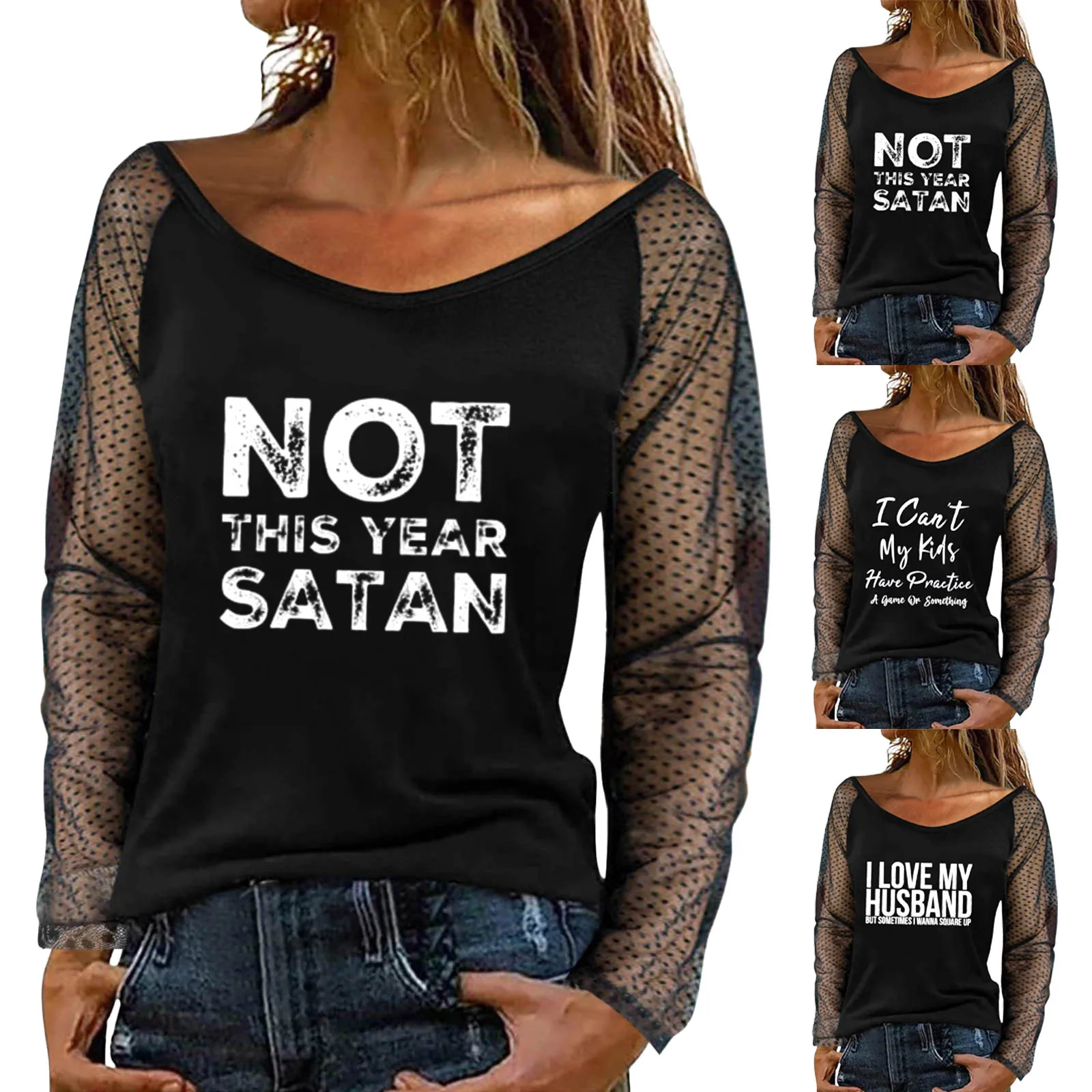 

Womens Fashion Letter Printing Long Sleeve Lace Backless Tops Shirt Tech 2