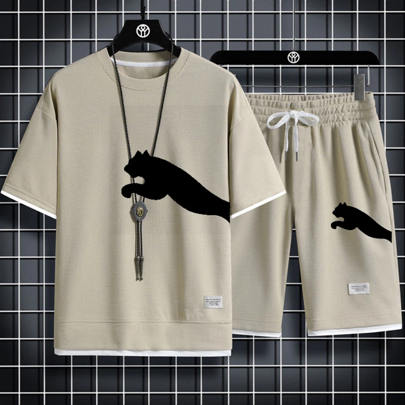 Traje deportivo de marca para hombre, traje de Fitness para correr, traje de ocio, camiseta + Pantalones cortos, secado rápido,