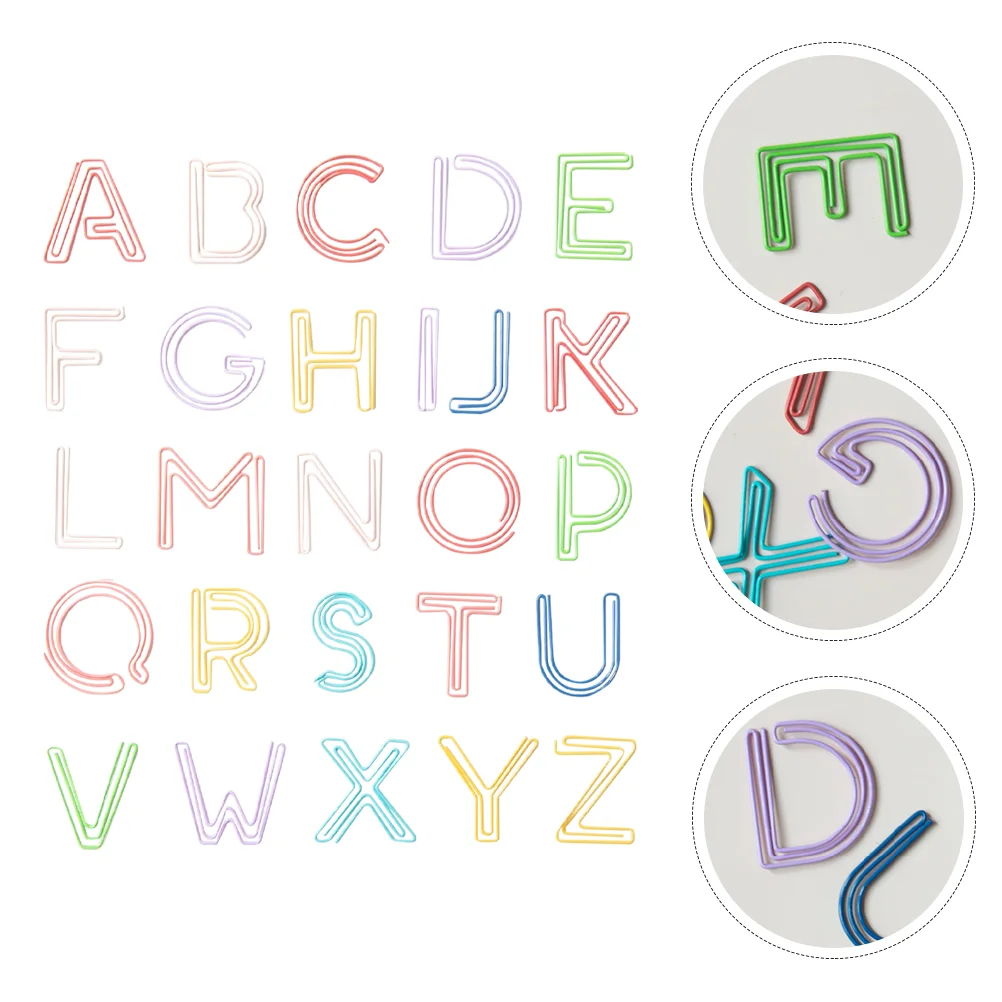 

52Pcs Letter Shaped Clips Bookmarks Clamps Page Mark Clip Student Stationery (Mixed Color)
