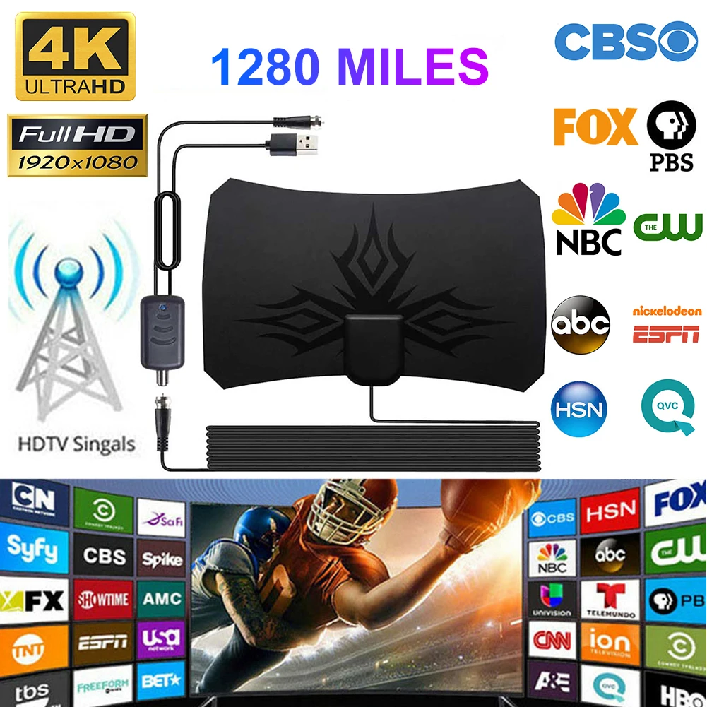 

4K High-definition Digital HDTV Aerial Indoor Amplified Antenna 1280 Miles Range for Life Local Channels Broadcast DVB-T2