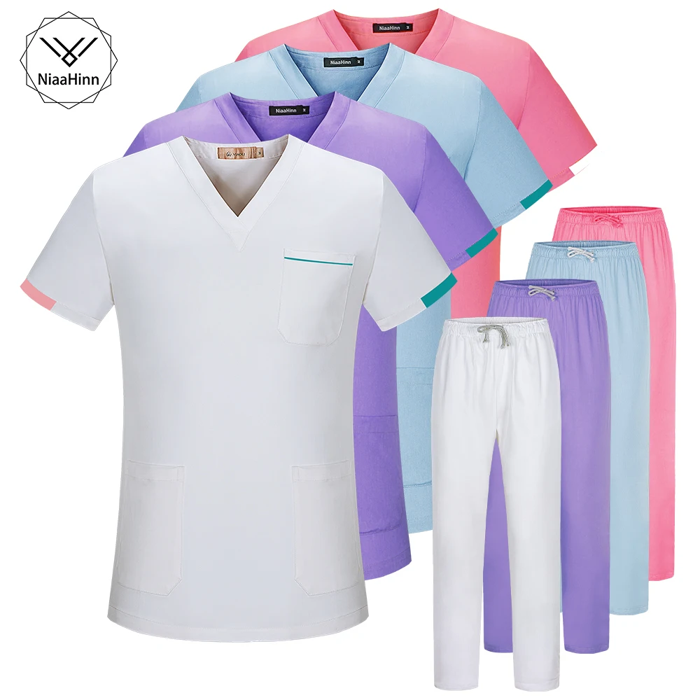 

Мужская Рабочая одежда для операционной, костюм для клиники, аптеки, однотонная униформа, эластичная дышащая медицинская деталь