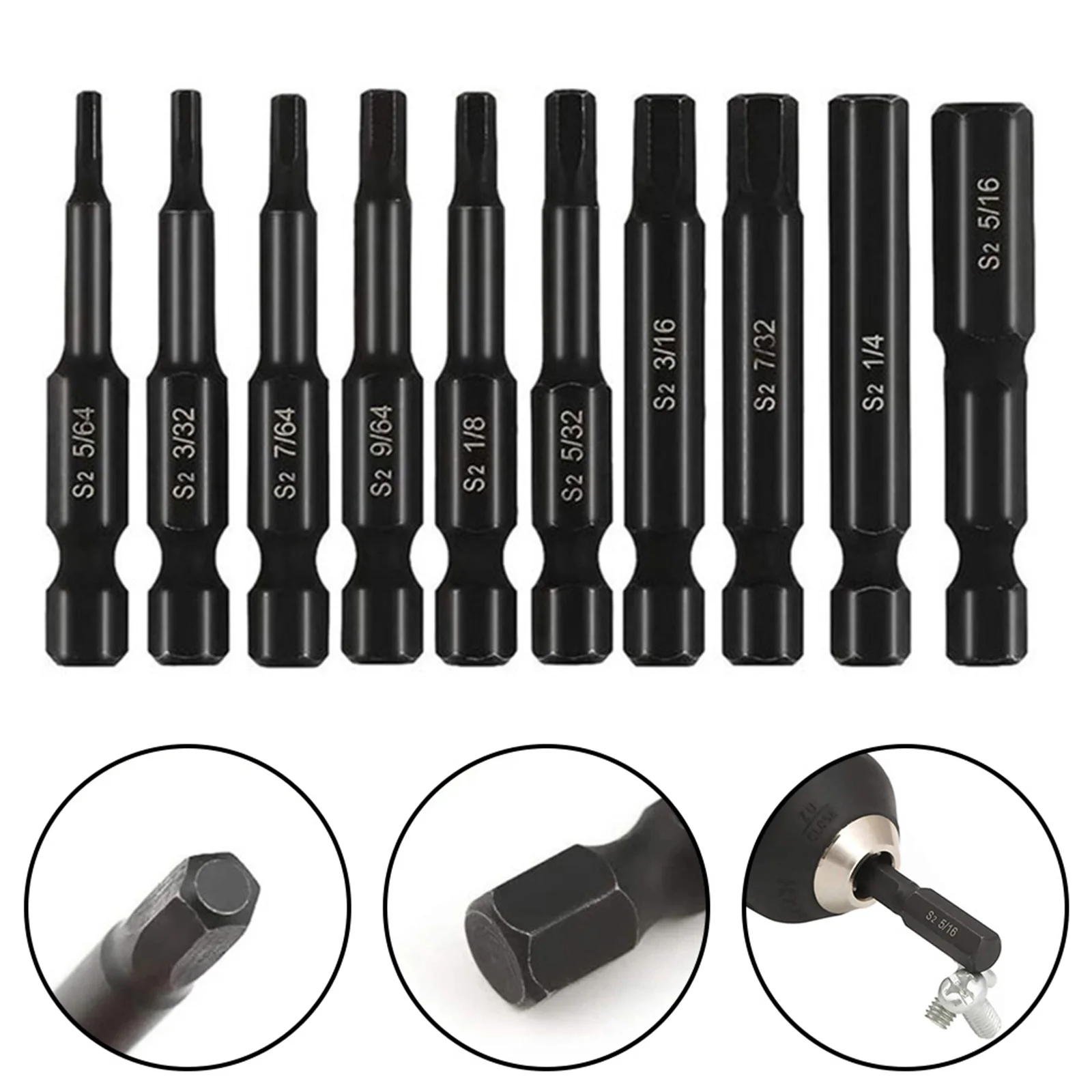 

10PCS Alloy Steel 1/4inch Shank Magnetic Screwdriver Bit SAE Hex Head Allen Wrench Drill Bit Set Quick Release Hand Tools