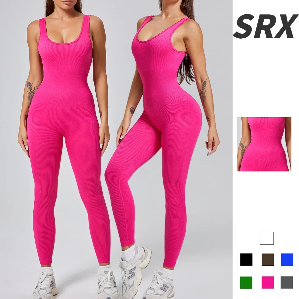 Бесшовные комбинезоны для йоги спортивные фитнес-персиковые костюмы в рубчик с