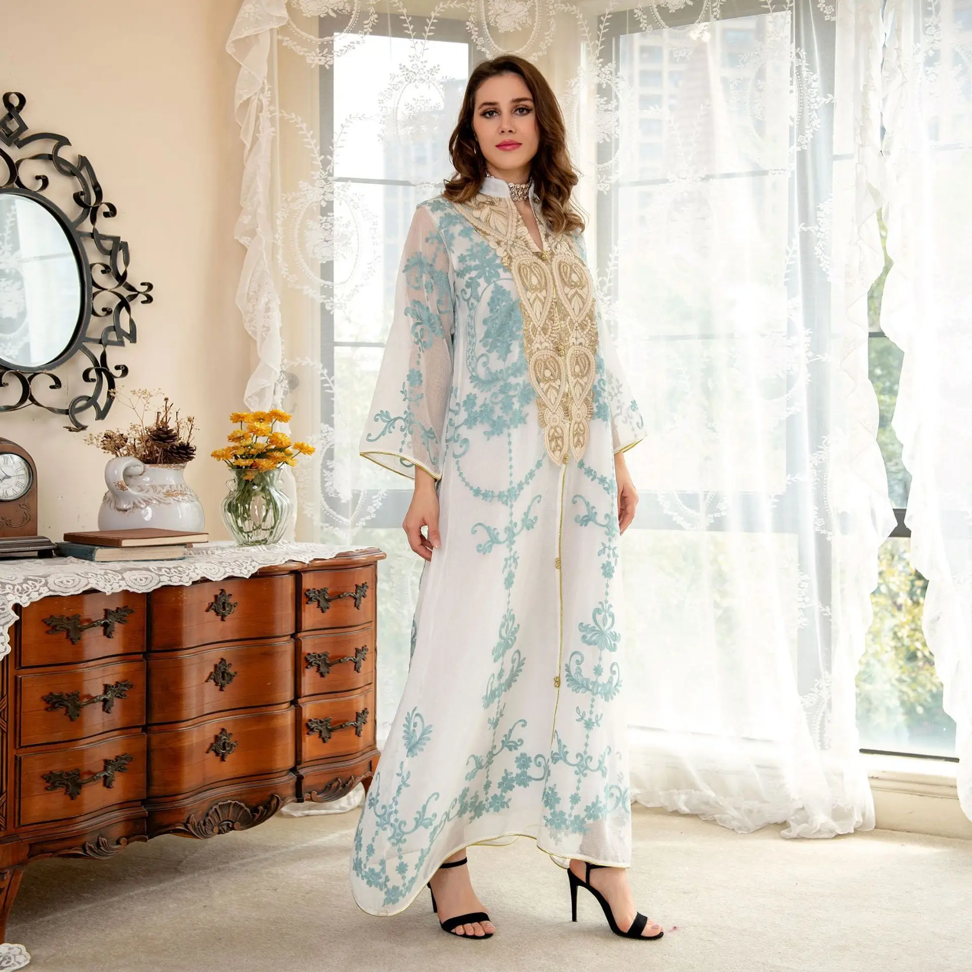 Ab188 women's Dubai Arabian dress evening fashion texture Robe