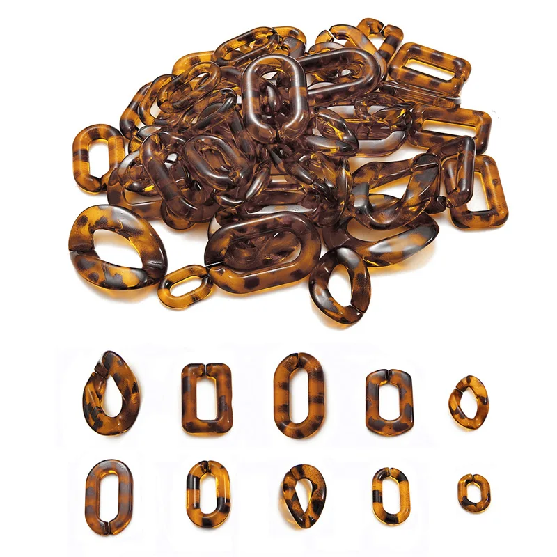 

10/20pcs Acrylic Leopard Print Solid Color Transparent Chain Link Detachable Assembled Parts Beads for DIY Making Jewelry