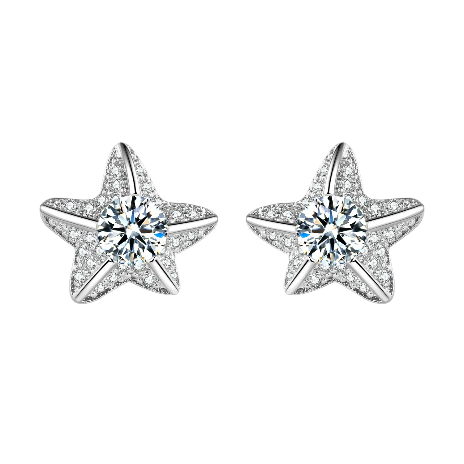 

Fashion Diamond Starfish Earrings Trend Summer Jewelry Female Pentagram Accessories Creative Luxury Popular Silver 2022 New