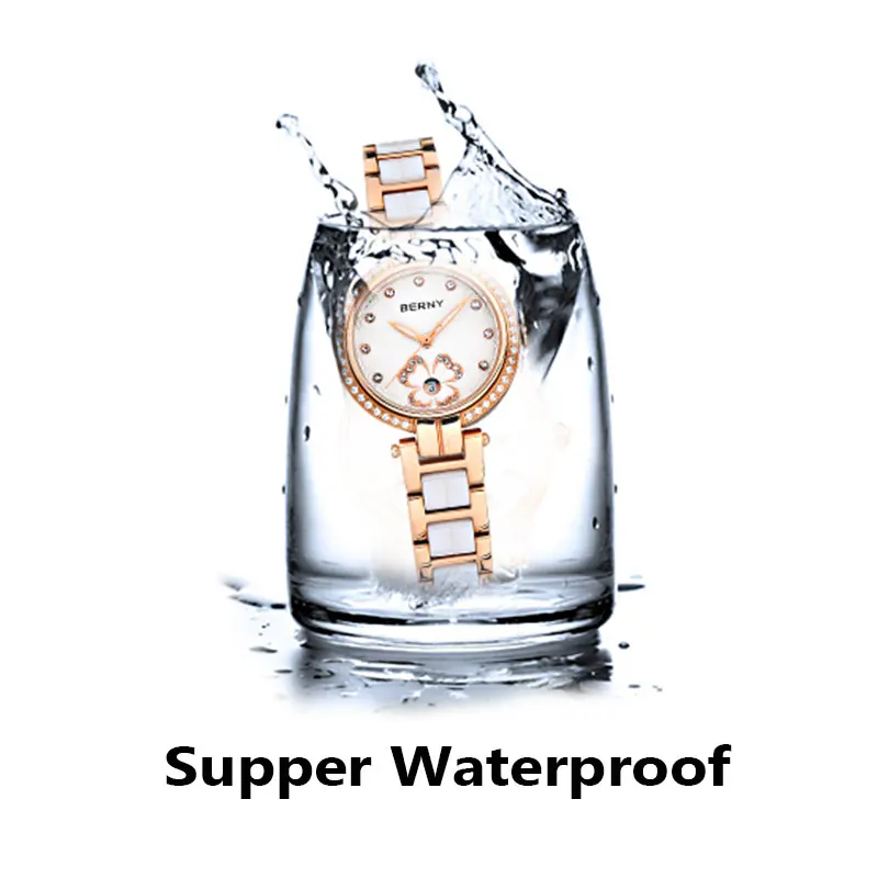 BERNY Quartz Women Ceramics Wristwatch Quality Women Watches Luxury For Ladies Elegant Clock 30M Waterproof Inlaid with zircon