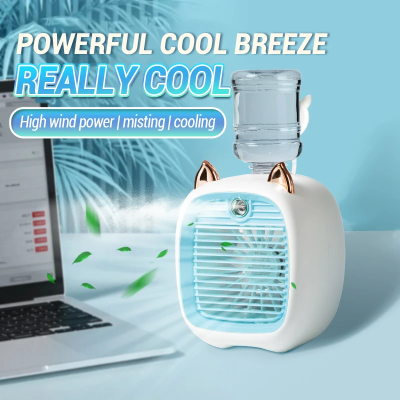 Portable Air Conditioner USB Mini Air Cooler Fan Water Cooling Fan with 3 Speed 2 Modes Spray Humidifier Purifier for Car Home 1