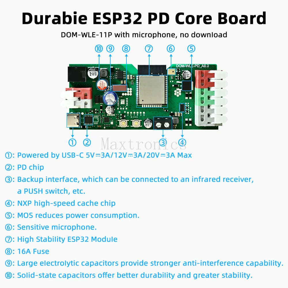 Фото Контроллер DOMRAEM ESP32 WLED 2025 с микрофоном WS2811 WS2812B WS2805 SK6812 APA102 PD Быстрая настройка питания Двойной вход постоянного тока 5–24 В Предохранитель 16 А №4