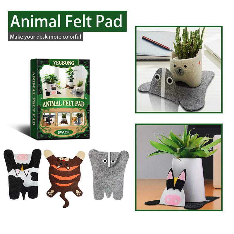 

3Pcs Cute Animal Wool Felt Coaster Desktop Decoration Placemat Pad Plant Pot Pad