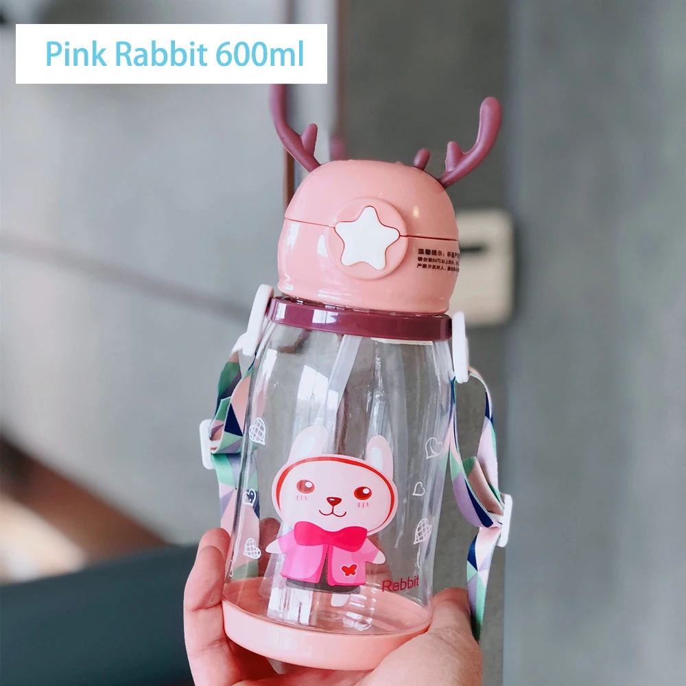 

YCONTIME Children's Water Bottle Cute Cartoon Animal Kettle With Shoulder Strap For Girls Outdoor Travel School Bottles 600ML