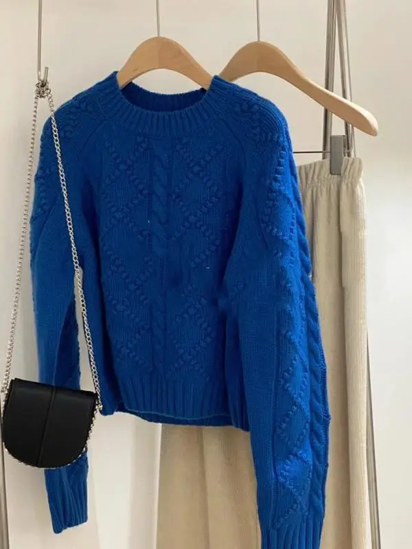 Европейские товары Heavy 2024 осенний новый синий свитер Klein Twist женская одежда Advanced