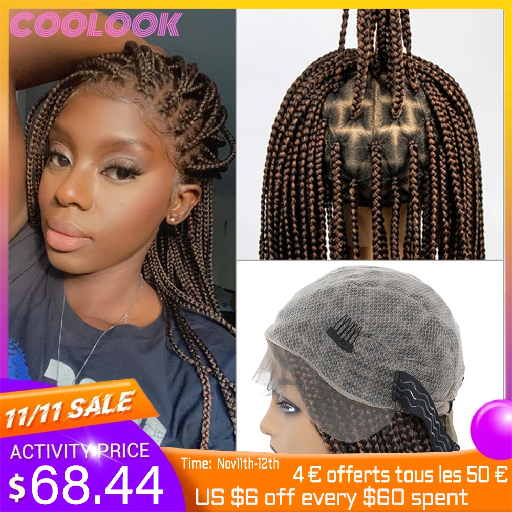 

36'' Full Lace Knotless Box Braid Wig Ombre Brown 360 Full Lace Front Braided Wig Long Synthetic Box Braided Wigs for Afro Women