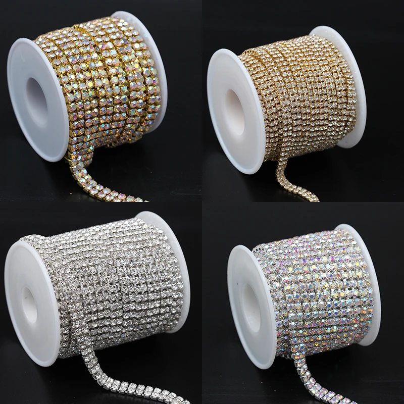 

1 ярд 2-рядная ss6 ss8 ss12 ss16 блестящая Хрустальная Стразы-цепочка для пришивания клея для одежды DIY аксессуары для одежды отделка чашки цепь