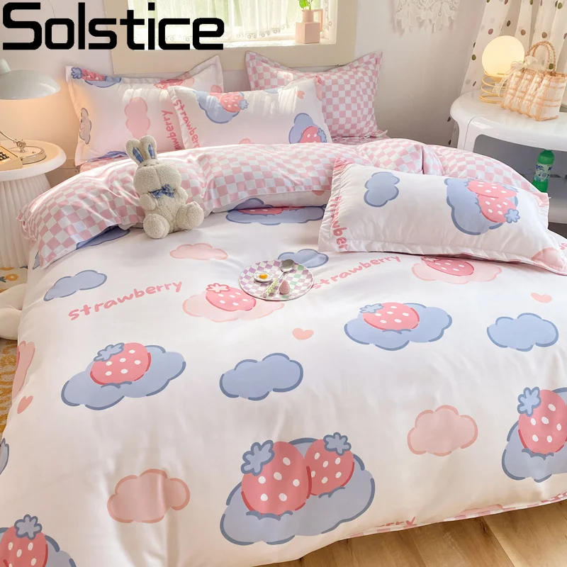 

Solstice Bedroom White Strawberry Cloud Bedding Set Panther Pink Cyan Duvet Cover Pillow Case Sheet Girls Kid Teen Bed Linens