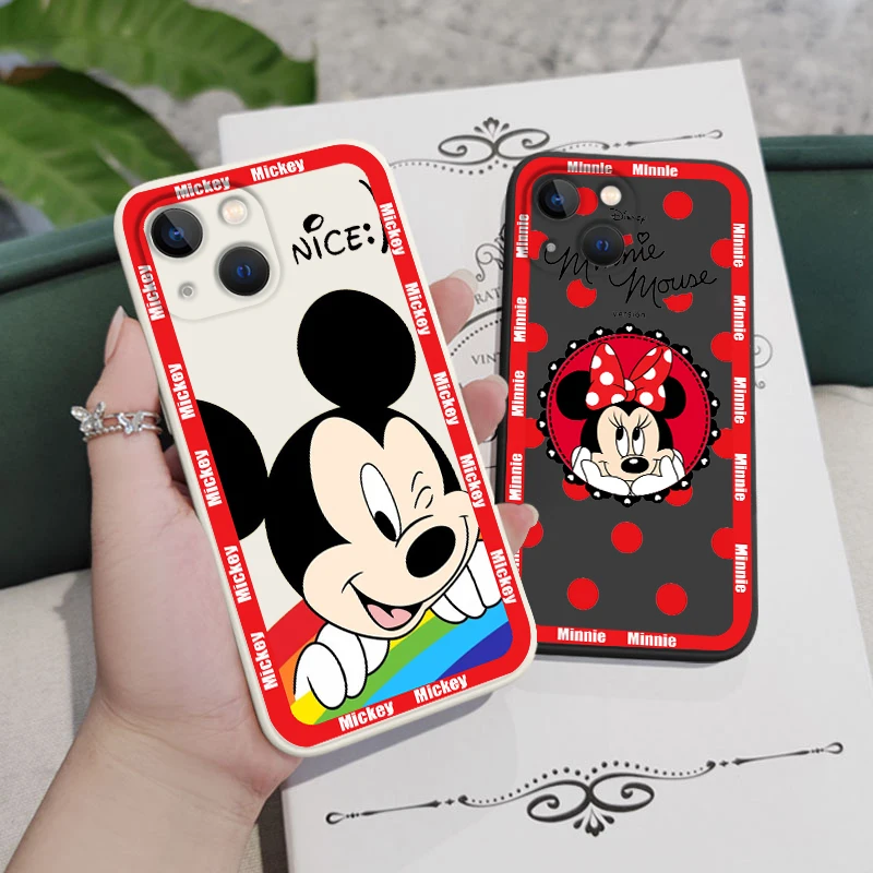 

Mickey minnie mouse lovers For Apple iPhone 14 13 12 11 Pro Max mini XS XR X 8 7 SE Liquid Rope Phone Case Capa Cover