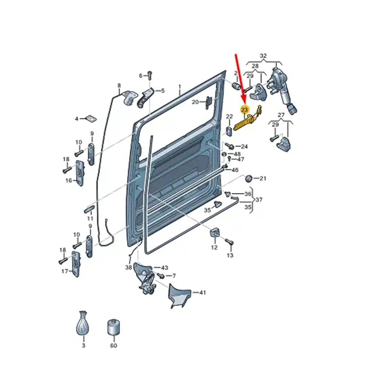 Центральная ручная петля раздвижной двери для VW T5 T6 Multivan V VI Transporter Bus 2003-2025