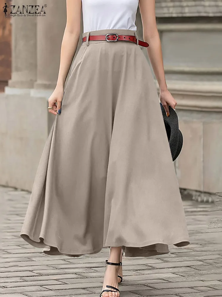 

Women Fashion Skirts ZANZEA 2023 Summer Solid Retro Long Skirt Casual Loose A Line Faldas Oversized High Waist Skirts Saias Jupe