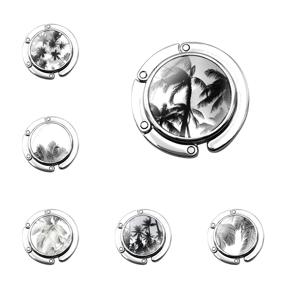 Черные и белые Пальмовые Листья складной крючок для кошелька Женская настольная