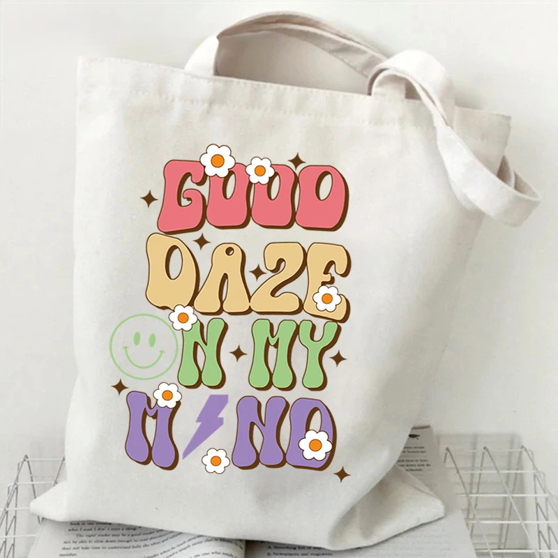 

Good Daze In My Mind Cartoon Reusable Women's Shopping Bags Groovy Print Foldable Supermarket Eco-friendly Ecobag Special Bags