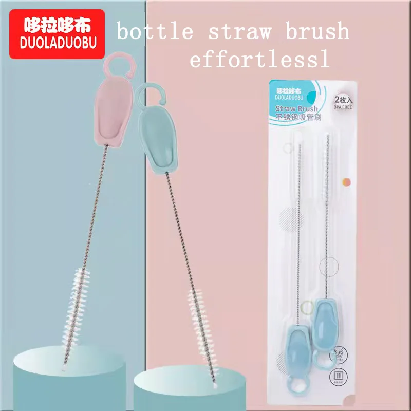 

DUOLADUOBU Baby Bottle Straw Brush Pacifier Cleaning Brush Children's Stainless Steel 2-piece Set Pacifiers and Accessories.
