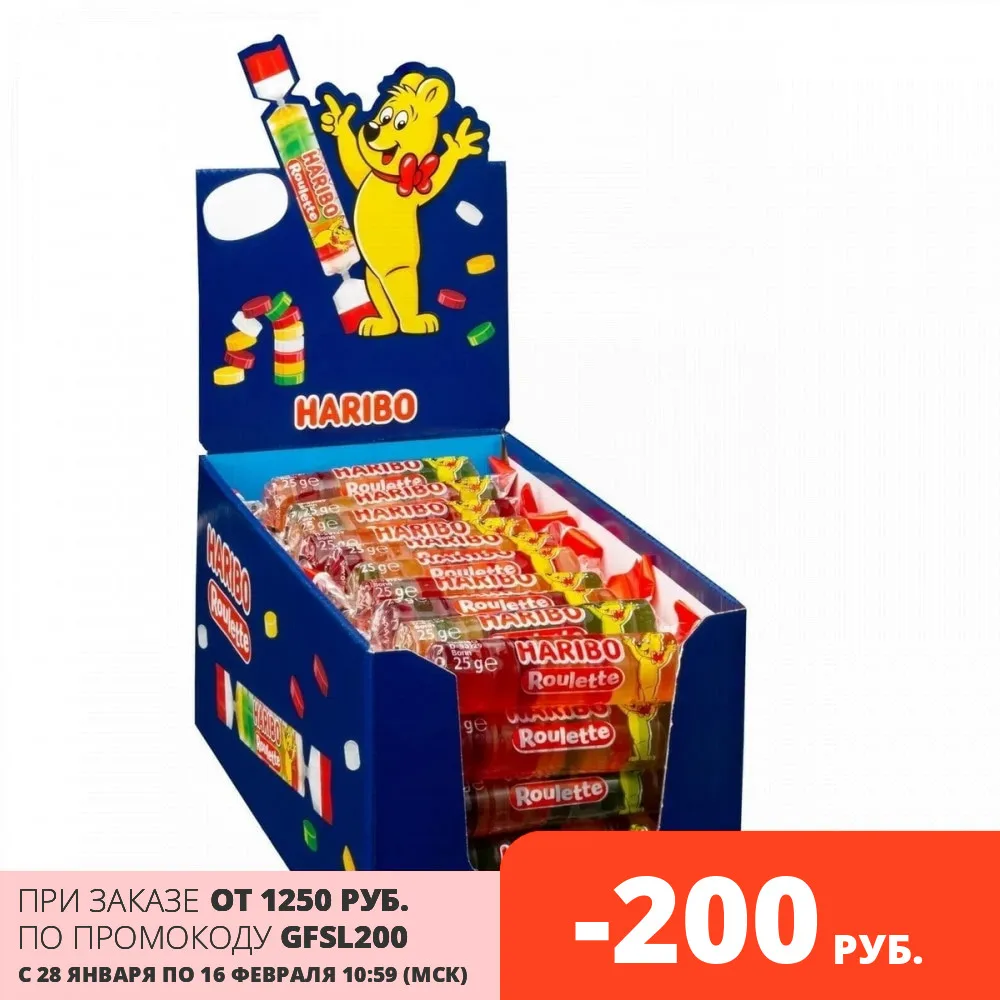 Haribo Жевательный мармелад Фруктовый рулет 50 штук по 25 гр. | Продукты
