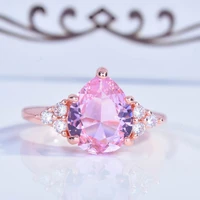 2022 new fashion pink zircon rose gold color water drop pear shaped ring all match simple engagement ring women free shipping