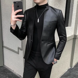 2022 Brand Clothing Fashion Men's High Quality Casual Leather Jacket Male Slim Fit Business Leather 